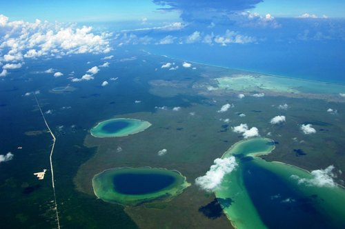 Aerial view of the sian kaan reserve close to tulum mexico